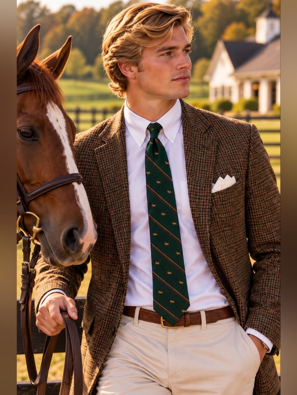 Londonderry Handmade Silk Equestrian Horse Tie Green Preppy